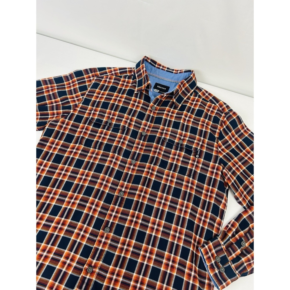 Marmot Flannel Shirt Mens Large Plaid Black Orange Long Sleeve Button Up